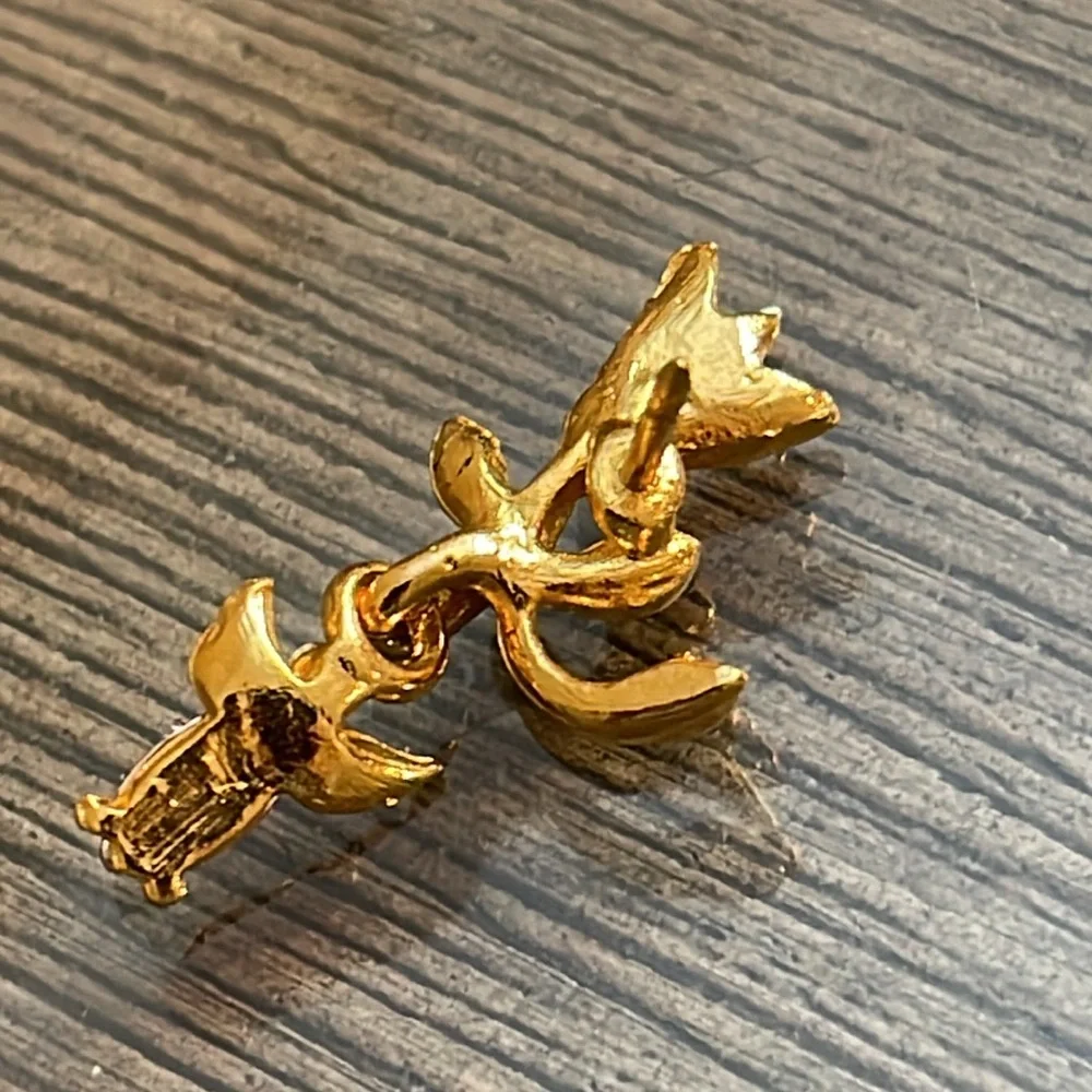 Vintage Tulip with a Dangling Angel Charm Gold-tone with Pink Rhinestones